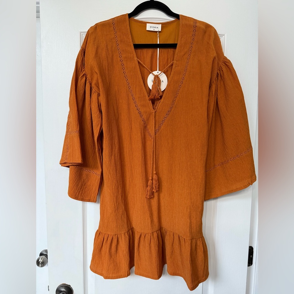 Storia Terracotta Tunic Dress with Tassel Tie